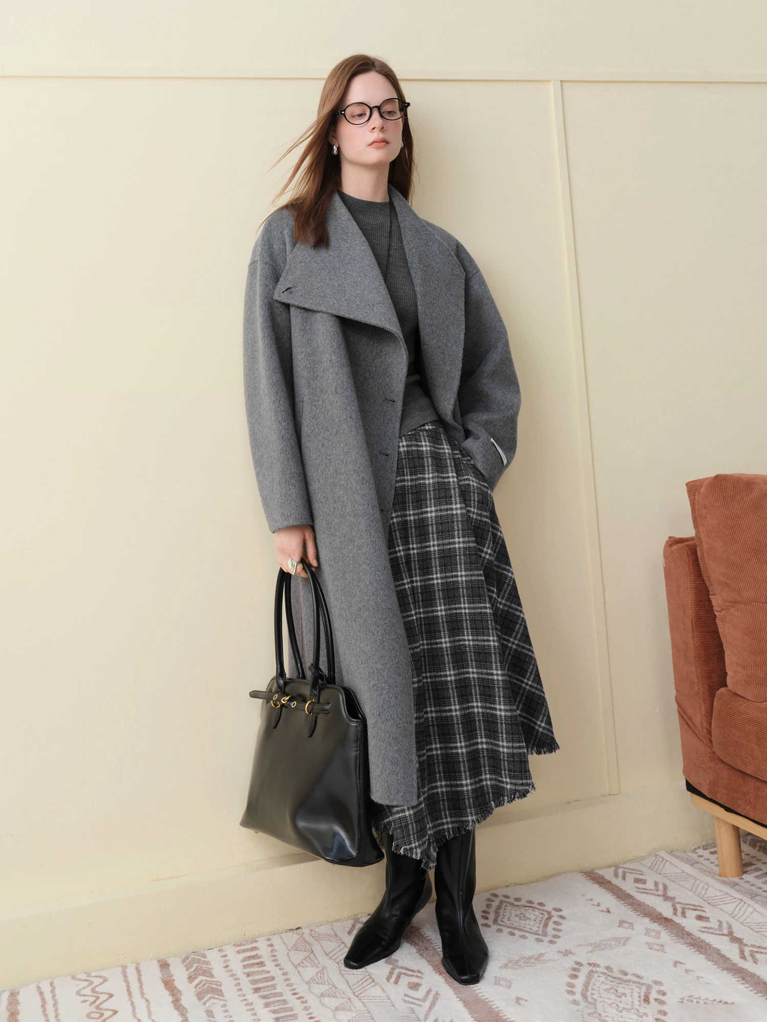 FSLE 【Serie Premium】 Cashmere Lusso Casual Colletto Autonomo Elegante Cappotto Double Face Donna 2025 Nuovo Cappotto di Lana di Arrivo 3