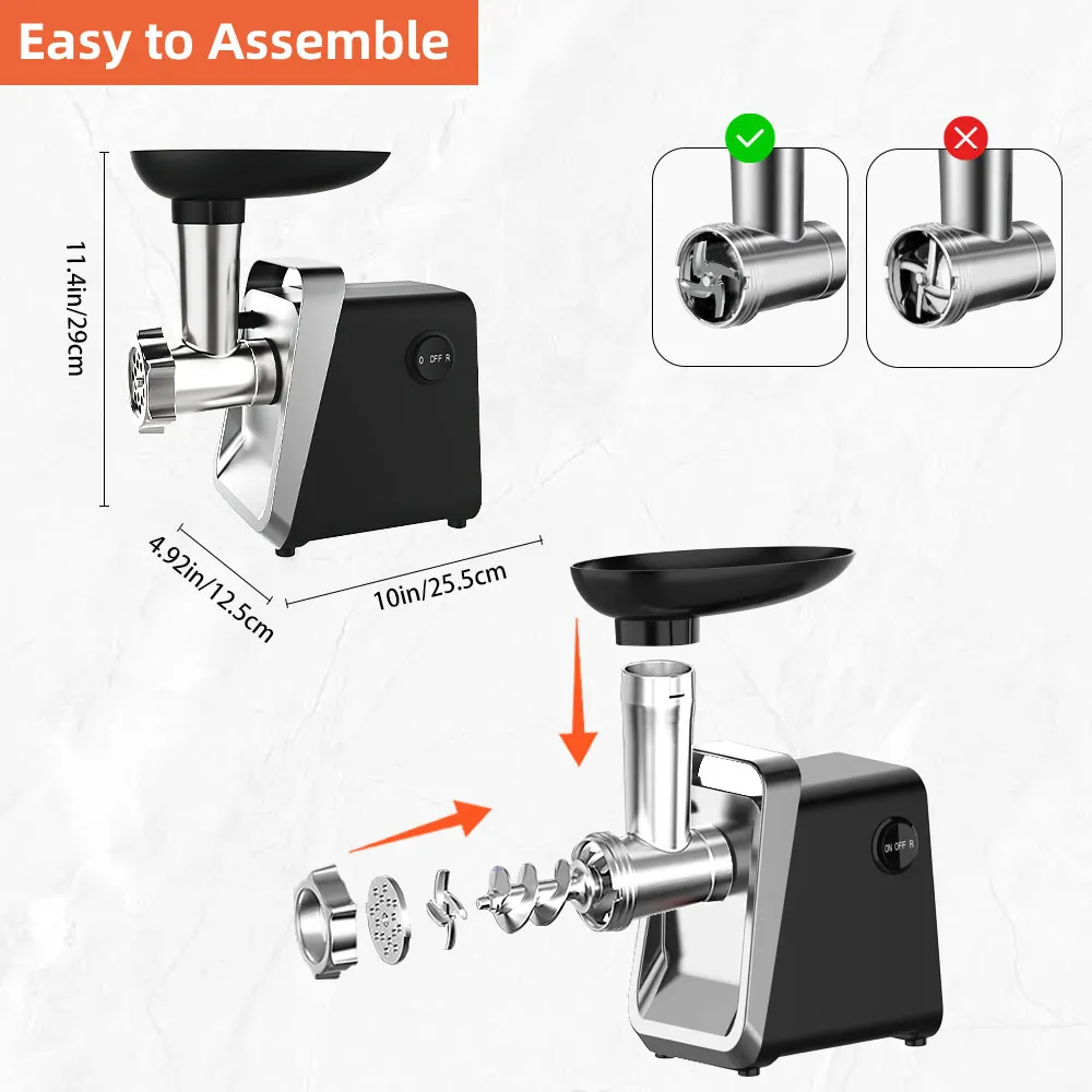 Tritacarne elettrico Potente Max 750W Tritacarne per carichi pesanti Tritacarne per salsicce Robot da cucina in acciaio inossidabile Riempitrice per salsicce 5