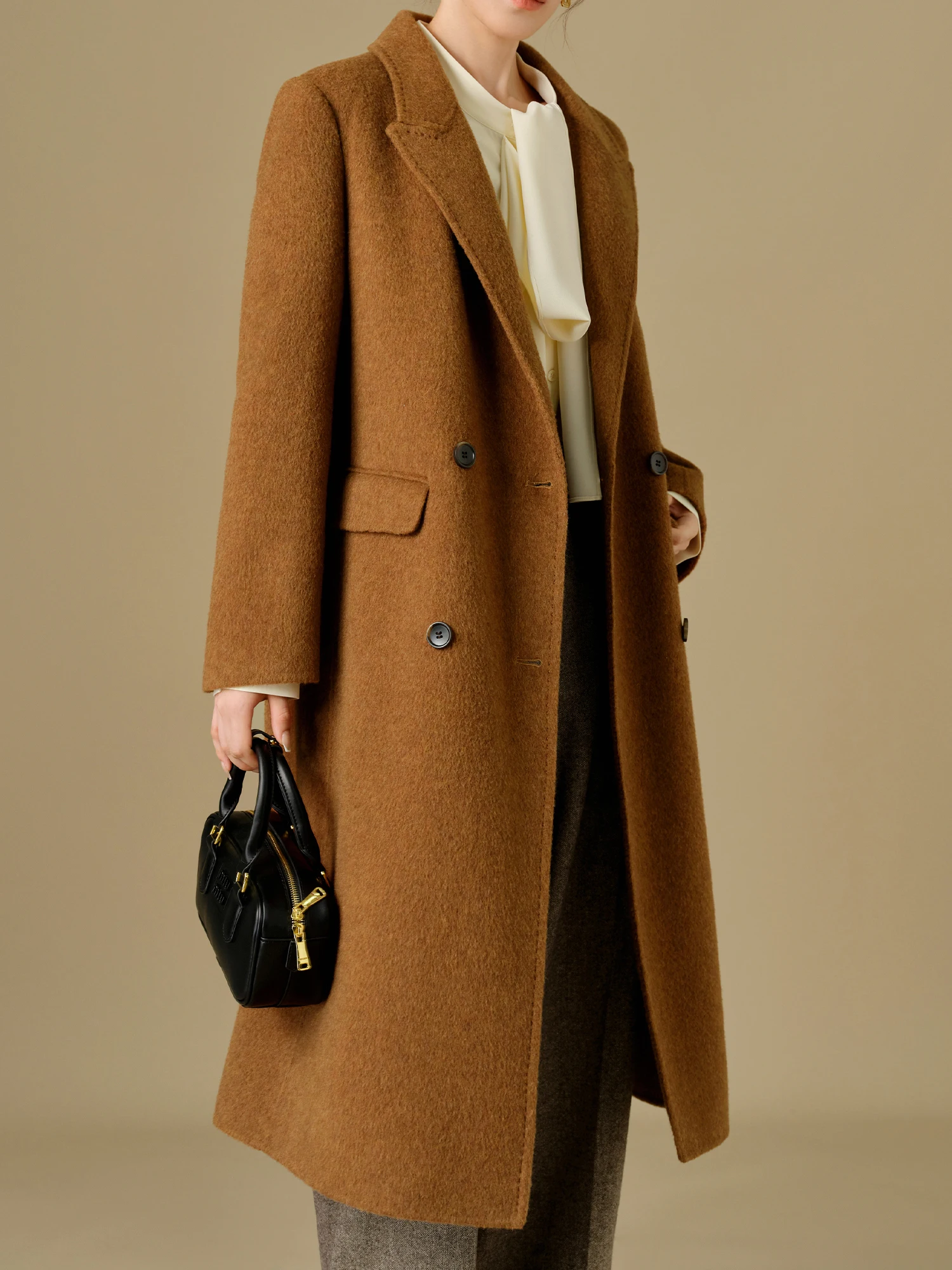 DUSHU 81.1% Lana Plus Size Cappotto di lana di yak double-face alla moda per le donne 2024 Inverno Nuovo design 2 colori Cappotto caldo 24DH84037 2