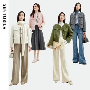 SENTUBILA Giacca corta di lana Donna 2025 Elegante misto lana Cappotto invernale corto Manica lunga Capispalla double face W34O49414 1