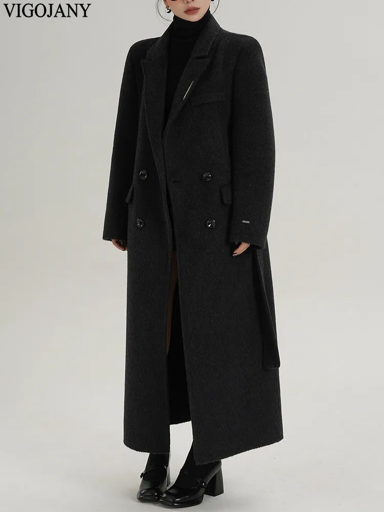 Cappotto lungo da donna invernale con colletto couverture in lana naturale 100% 2025 Giacca elegante in cashmere a maniche lunghe Cappotto casual in lana nera con bottoni 3