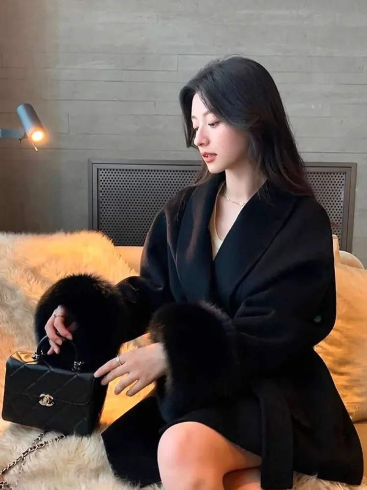 Cappotto di lana con colletto a sciarpa in tinta unita casual Capispalla allentato con tasca monopetto casual alla moda 2025 Nuova giacca Highstreet 1