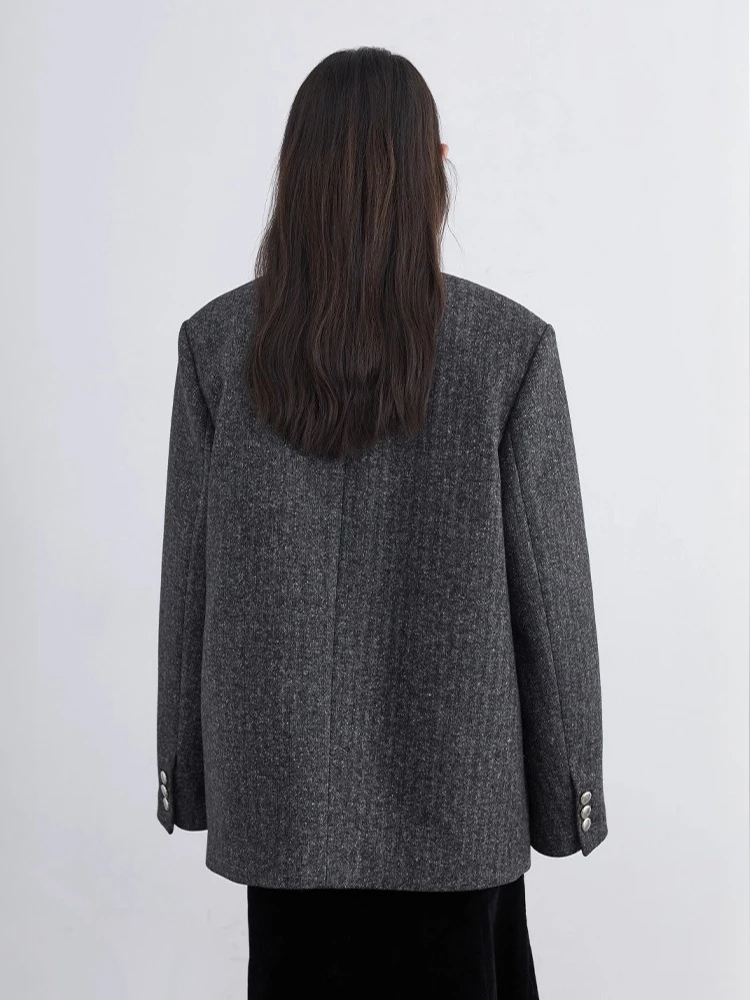 CHIC VEN Nuove donne cappotto di lana con scollo a V monopetto allentato casual retrò giacca trapuntata femminile di media lunghezza autunno inverno 2025 6