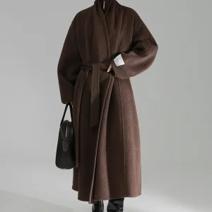 Cappotto sciolto in lana 100% stile accappatoio da donna, giacca elegante autunno inverno Fashio 2025 1