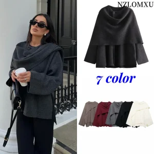 Sciarpa moda donna decorata giacca di lana casual solido manica lunga cappotto caldo allentato 2025 autunno inverno nuova signora chic cappotto 1