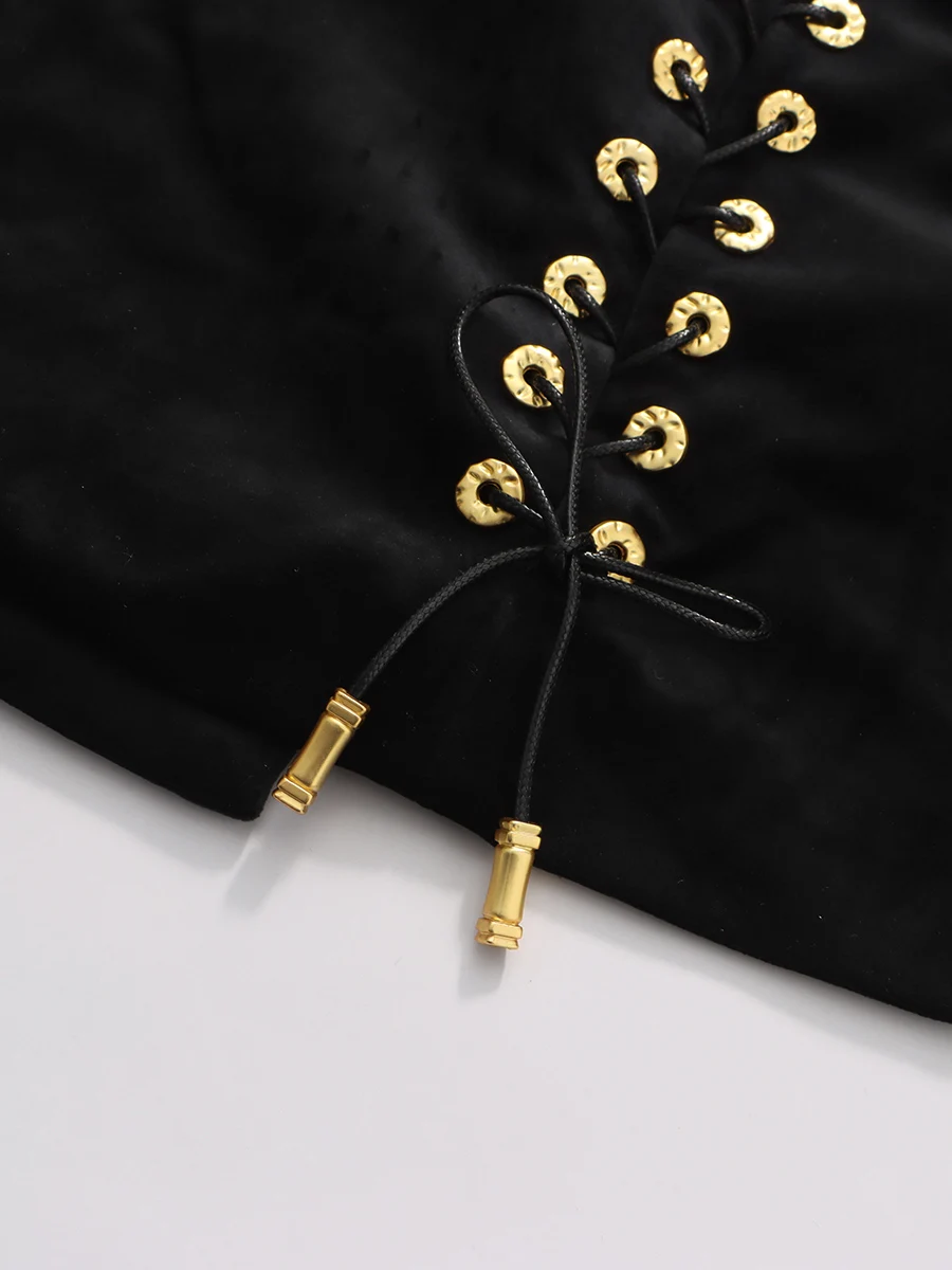 TWOTWINSTYLE bottoni impiombati solidi cappotti moda per le donne risvolto maniche lunghe patchwork pizzo temperamento cappotto abbigliamento femminile 6