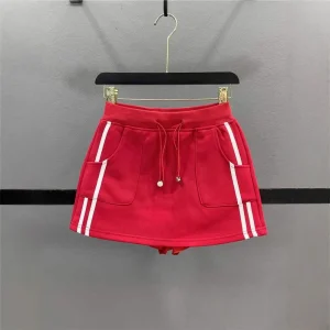 Minigonna sportiva rossa da donna A-Line gonna corta dimagrante felpa con coulisse estate dolce fresco piccante fibra di poliestere alla moda 1