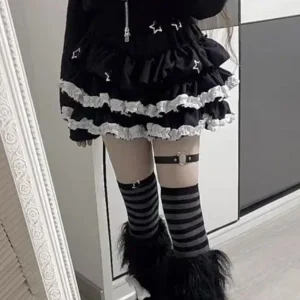 Minigonna in pizzo nero stile punk Gonna estiva da donna di piccole dimensioni sottocultura soffice torta gonna corta gonna a trapezio in fibra di poliestere 1