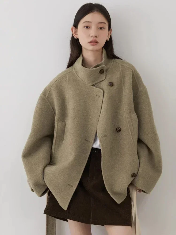 CHIC VEN Donne coreane Cintura double face Cappotto di lana Cappotto allentato Solido Capispalla da donna Ragazza Giubbotti Autunno Inverno 2025 5