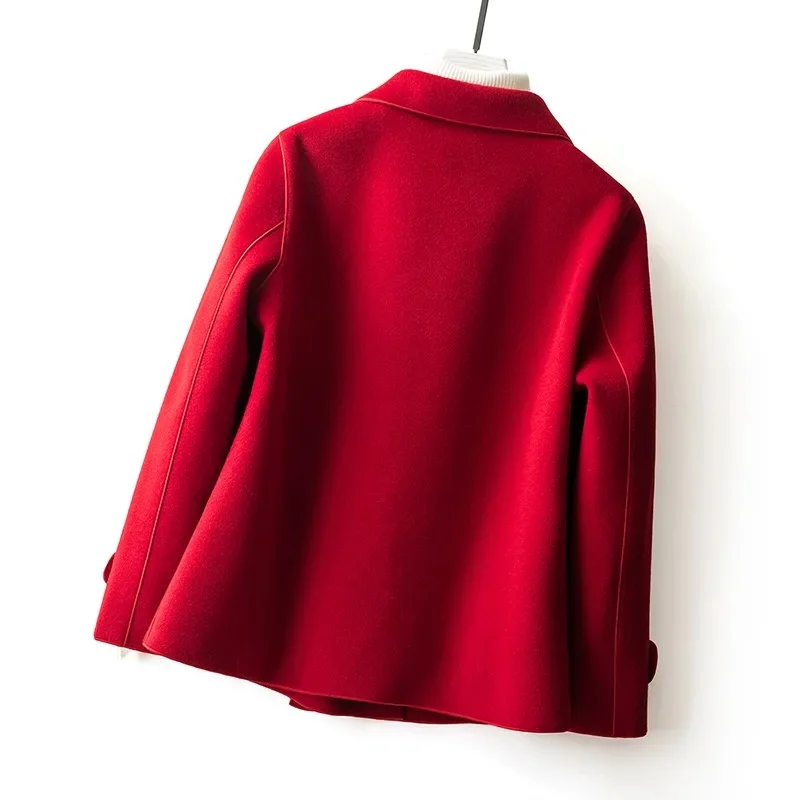 Cappotto di lana double face di alta qualità per le donne 2025 Nuovo temperamento corto Collo di bambola Vestito della madre Cappotto di lana Donna Rosso Veio 6