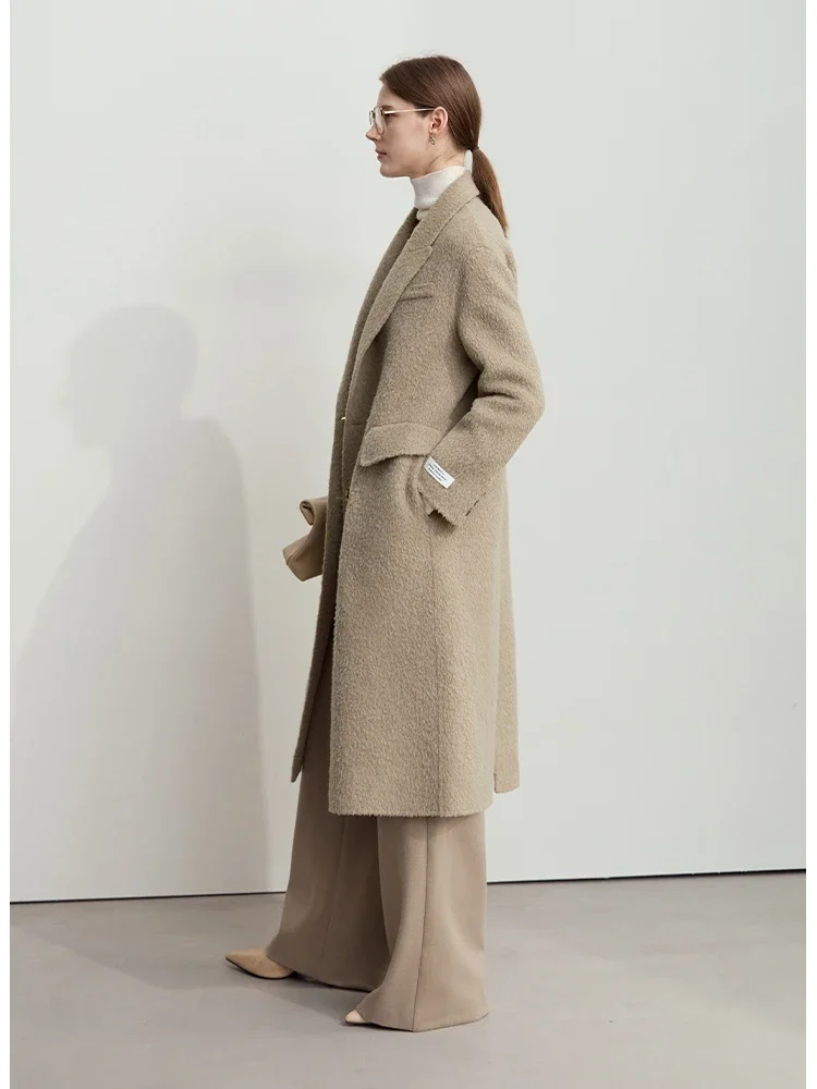 AMII Minimalismo Cappotto in lana alpaca da donna Classico doppio petto 2025 Giacca invernale in lana double face Cappotto lungo 12444126 2