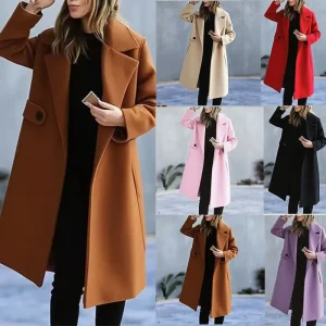 2026 Nuovo plus Size Cappotto di lana autunno inverno di colore puro per le donne Comodo cappotto casual da strada di media lunghezza vestibilità ampia 1