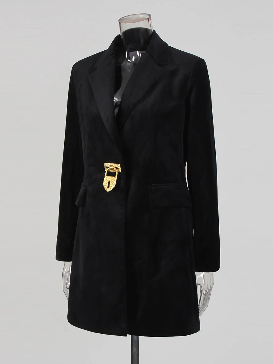 TWOTWINSTYLE bottoni impiombati solidi cappotti moda per le donne risvolto maniche lunghe patchwork pizzo temperamento cappotto abbigliamento femminile 4