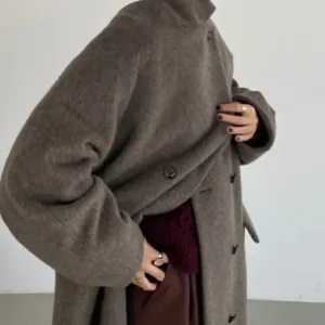 Cappotto in cashmere di alta moda Autunno Inverno Nuovo elegante giacca lunga addensata allentata Donna Cappotti doppiopetto tutto-fiammifero stile giapponese 1