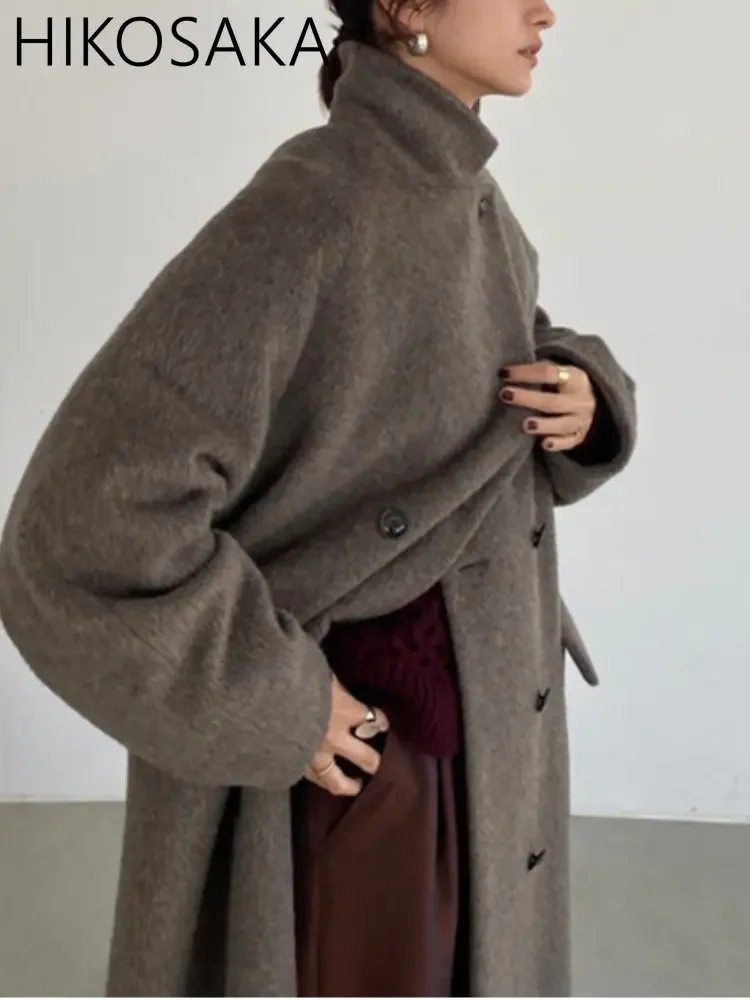 Cappotto in cashmere di alta moda Autunno Inverno Nuovo elegante giacca lunga addensata allentata Donna Cappotti doppiopetto tutto-fiammifero stile giapponese 1