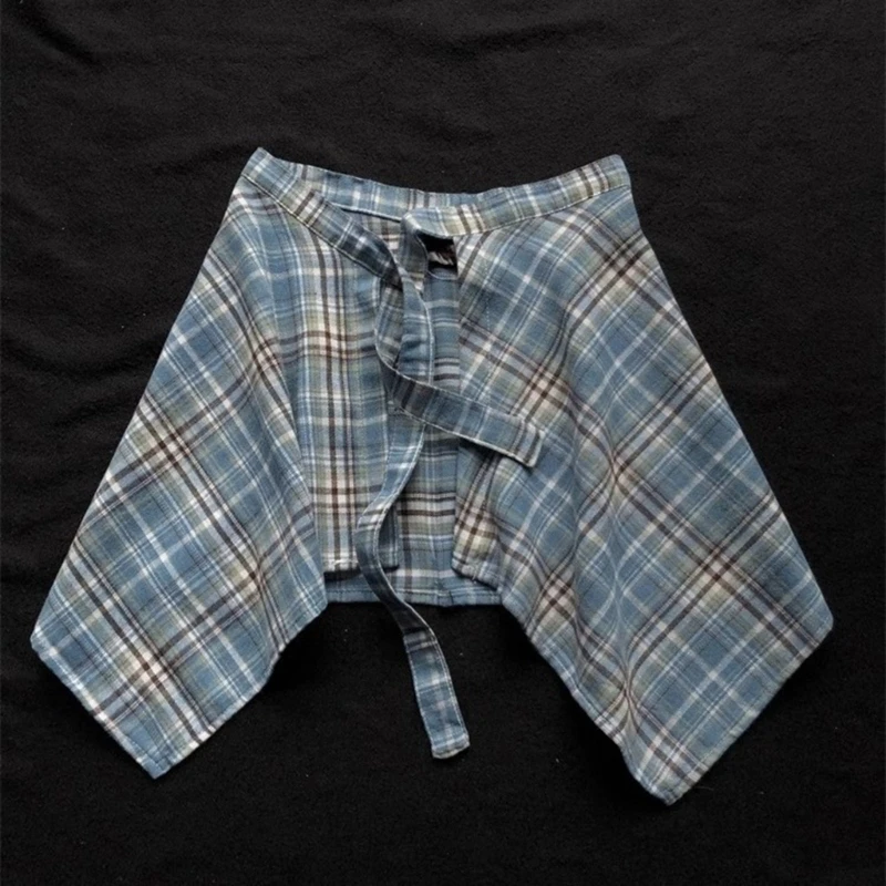 Gonna avvolgente unisex a strati A Line Hiphop Street Dance Sciarpa sui fianchi a quadretti Legare la camicia con gonna oversize asimmetrica 5