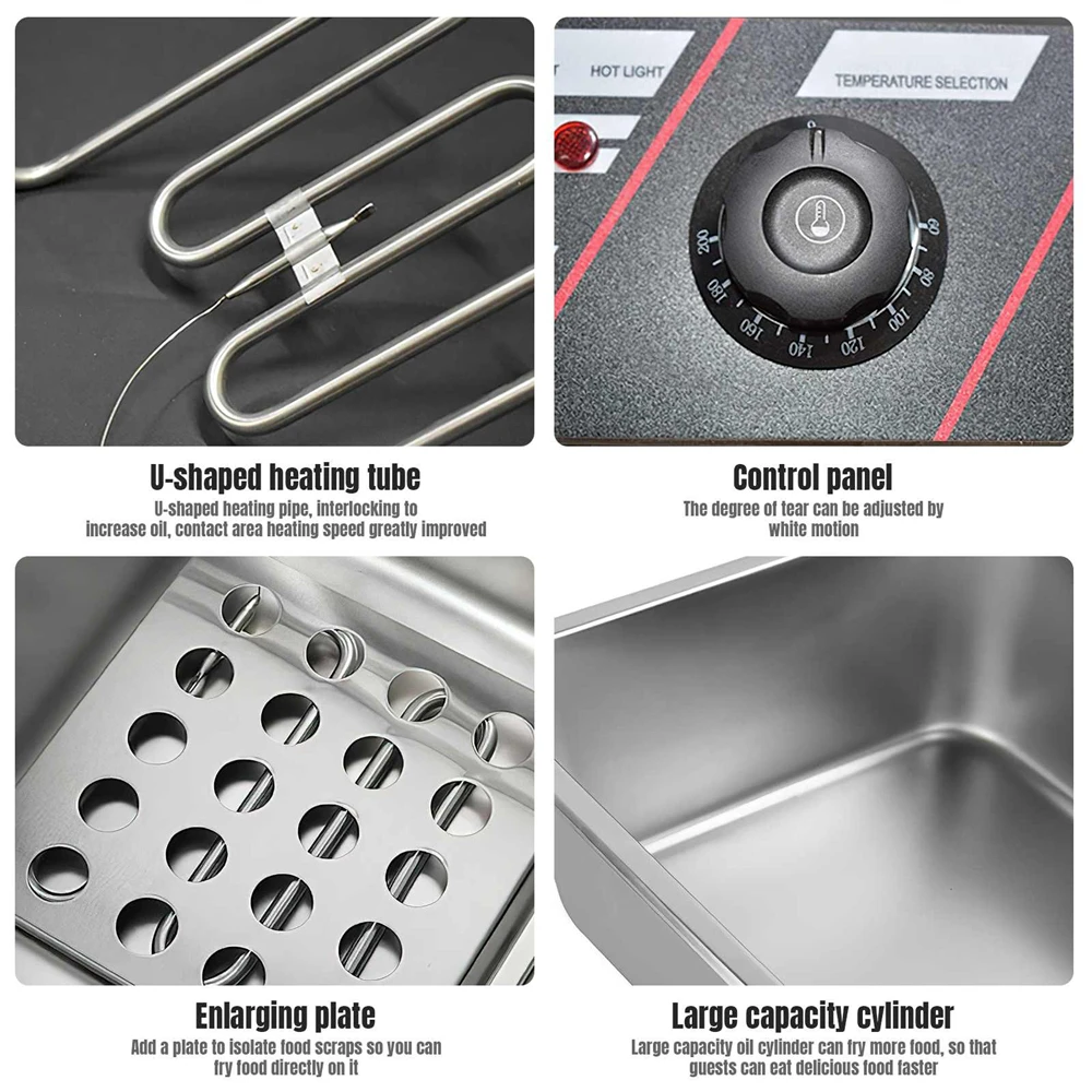 Friggitrice elettrica da 6 litri Friggitrice elettrica commerciale in acciaio inossidabile da 2500 W Patatine per uso domestico Padella Macchina per fare patatine fritte 5