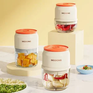 MODONG Home Tritacarne 1200mAh Batteria Chopper Portatile 300ML/250ML Ricaricabile Piccolo Zenzero Aglio Chopper Ciotola di Vetro 1