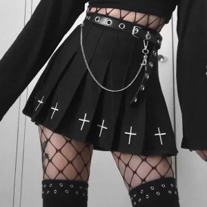 Minigonna Punk nera Streetwear vita alta Harajuku Rock Costume plissettato da donna per Goth Girl 1