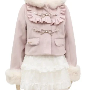 2025 Cappotti invernali dolci e adorabili in stile francese con fiocco Felpa con cappuccio All-match Giacca da studente preppy giapponese corta calda e spessa in misto lana 1