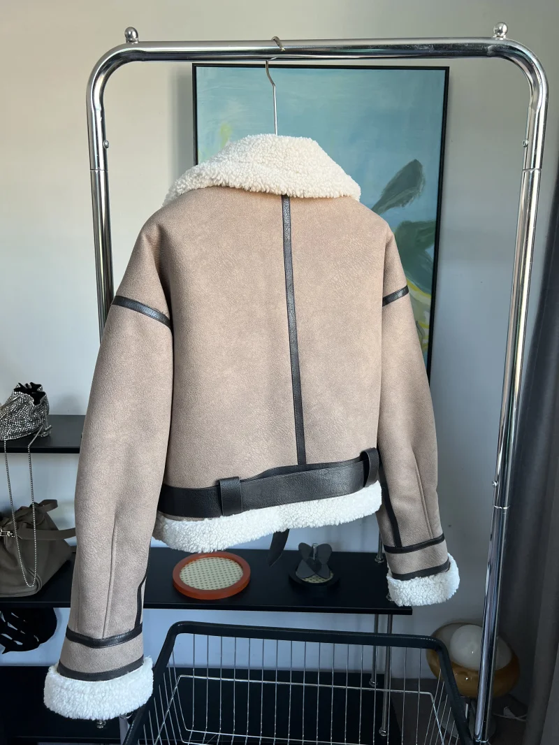 ETJ 2025 Nuovo cappotto da donna in pelle di pecora sintetica Bomber termico ispessito Y2K risvolto moda invernale vintage 6