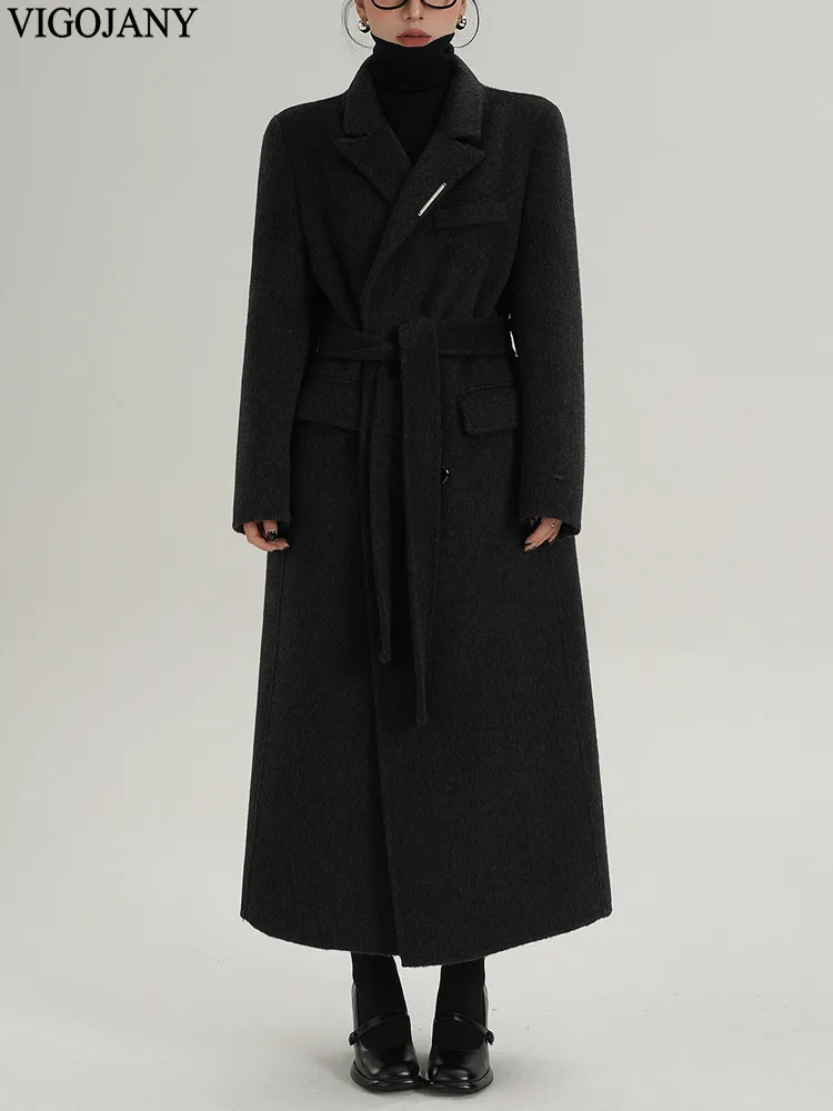 Cappotto lungo da donna invernale con colletto couverture in lana naturale 100% 2025 Giacca elegante in cashmere a maniche lunghe Cappotto casual in lana nera con bottoni 4