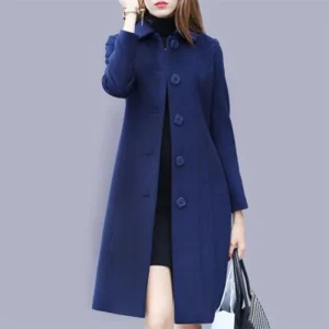 Cappotto di lana con bottoni solidi britannici di nuova moda Giacche a maniche lunghe da donna Donna Elegante abito slim tascabile Mujer 1