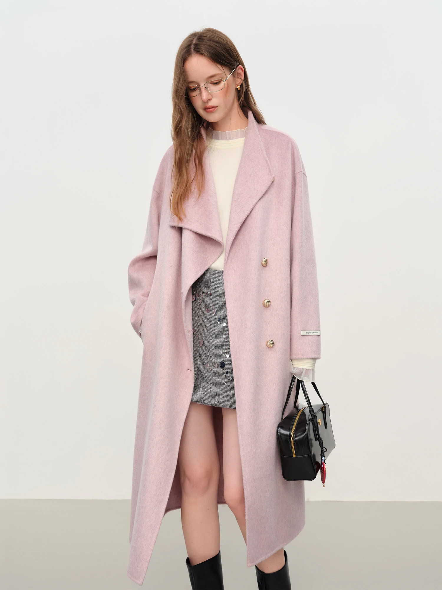 FSLE 【Serie Premium】 Cashmere Lusso Casual Colletto Autonomo Elegante Cappotto Double Face Donna 2025 Nuovo Cappotto di Lana di Arrivo 5