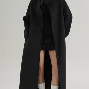 2025 Cappotto lungo da donna elegante natura 100% lana Cappotto invernale in cashmere a maniche lunghe nero Cappotto casual monopetto in lana da donna 1