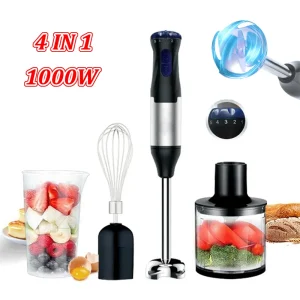 Frullatore ad immersione da cucina da 1000 W 4 in 1 Maniglia in acciaio inossidabile Carne vegetariana Chopper gamba Frusta smothie pack 1