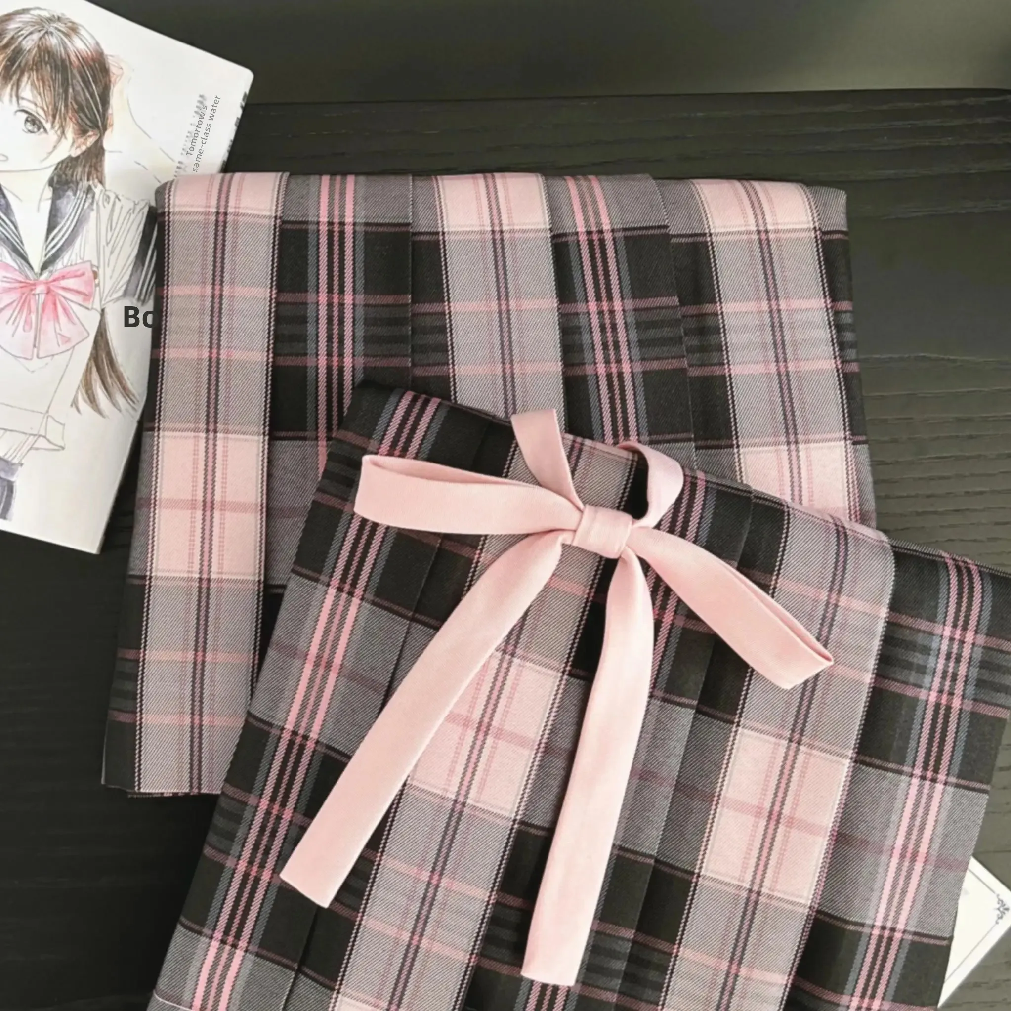 Minigonna scozzese uniforme da studente originale con decorazione a fiocco Autunno Inverno Dolce stile fresco Sci a mezza lunghezza moda college giapponese 3