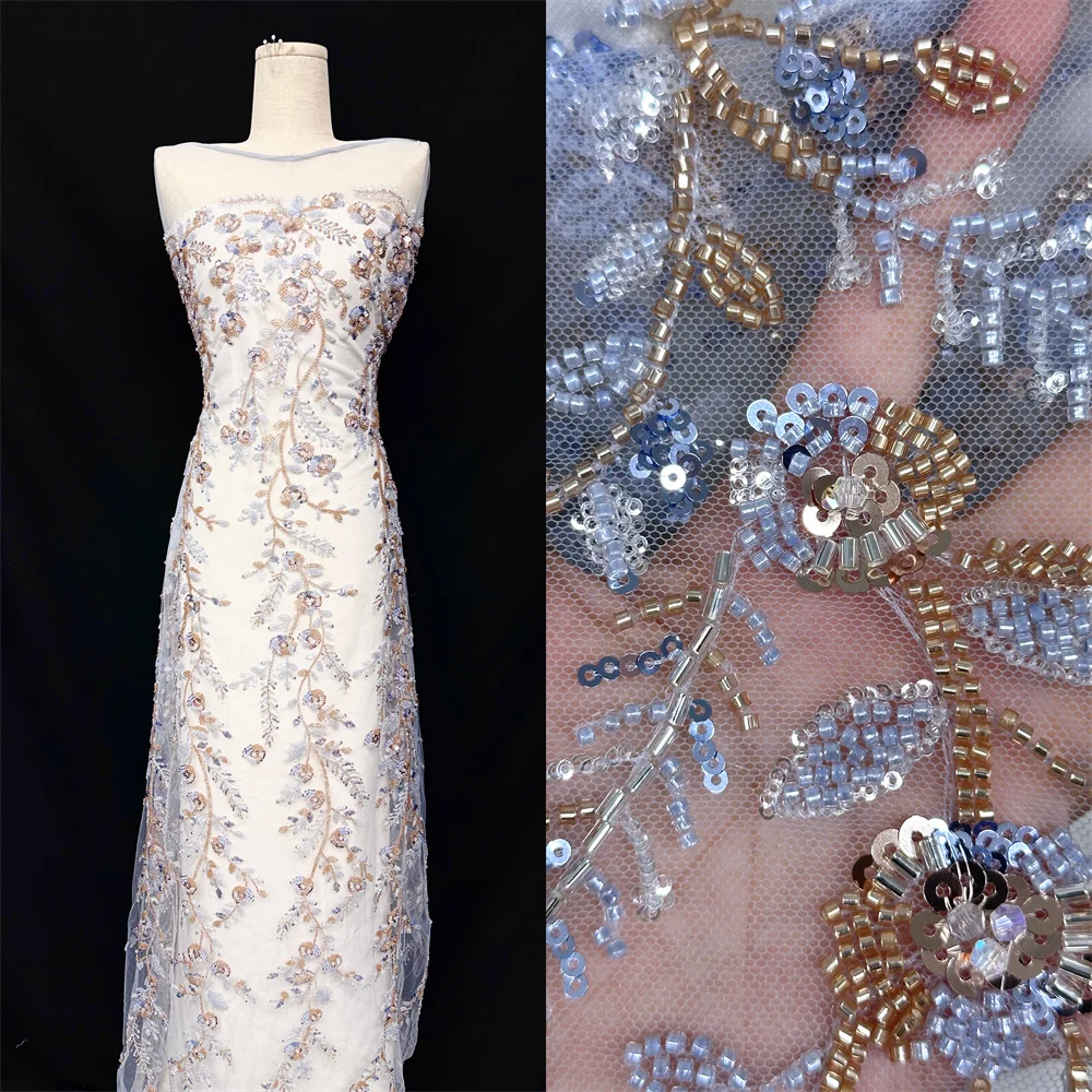 Elegante tessuto di pizzo a rete con paillettes francesi 2025 Maglia africana nigeriana di alta qualità Abito da cerimonia nuziale scintillante Tessuto da donna 5