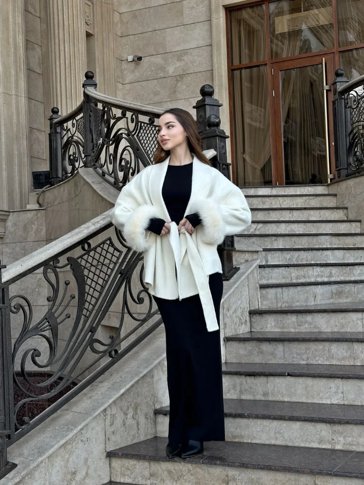 Cappotto di lana con colletto a sciarpa in tinta unita casual Capispalla allentato con tasca monopetto casual alla moda 2025 Nuova giacca Highstreet 4