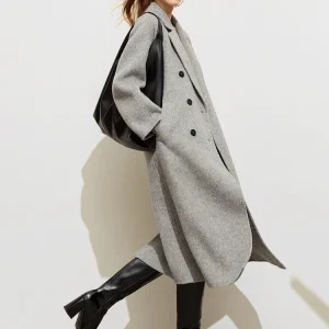 AMII Minimalista Blazer Colletto Cappotto di Lana per Le Donne 2024 Inverno Caldo Pile Vintage Qualità Tuta Sportiva Giacca Lunga Allentata 12324041 1