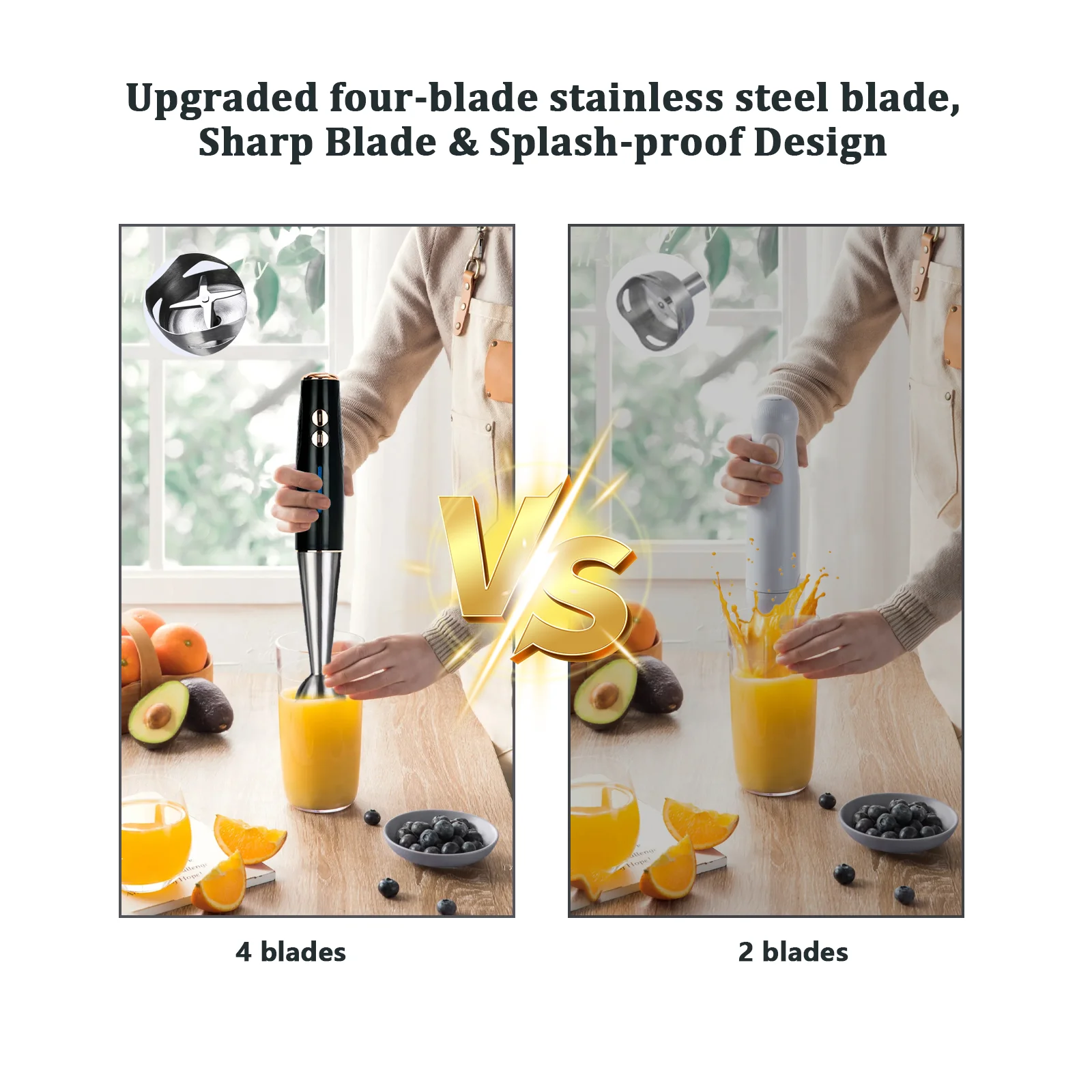 Frullatore manuale multifunzione 5 in 1 da 400 W, 16500 giri/min con frusta, tritatutto, montalatte e bicchiere senza BPA per zuppe, alimenti per bambini, frullato 3