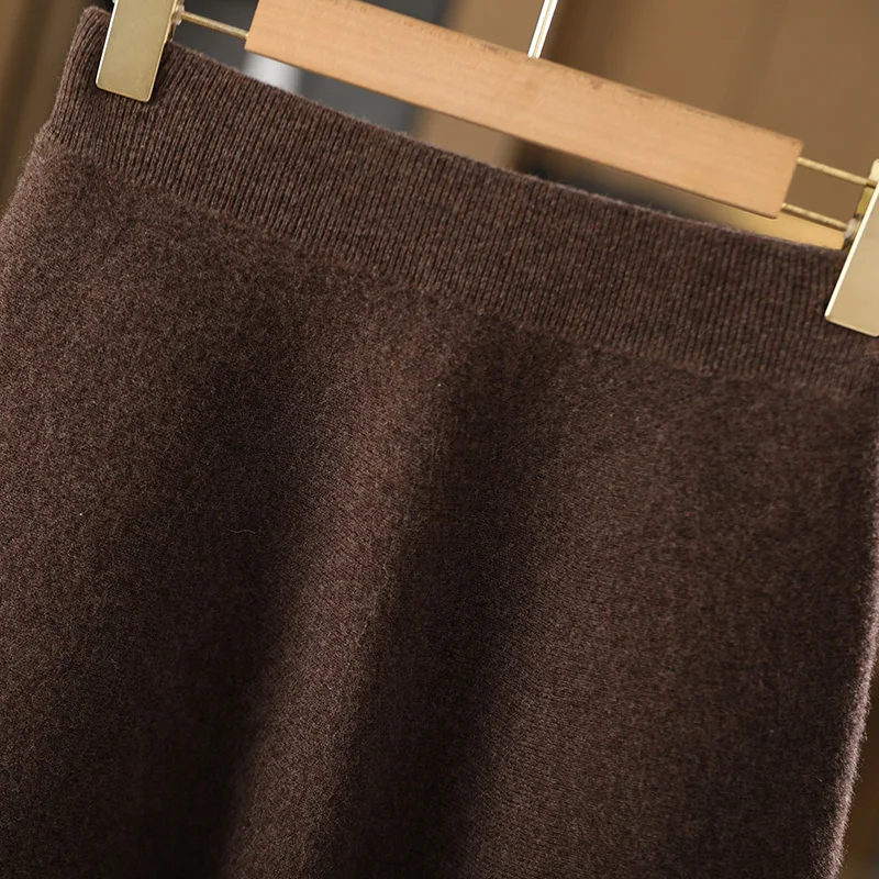 Gonna di lana da donna Autunno Inverno Elastico in vita Mini Gonna a trapezio in cashmere 100% lana merino lavorata a maglia sopra il ginocchio Abito stile preppy 1