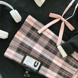 Minigonna scozzese uniforme da studente originale con decorazione a fiocco Autunno Inverno Dolce stile fresco Sci a mezza lunghezza moda college giapponese 1