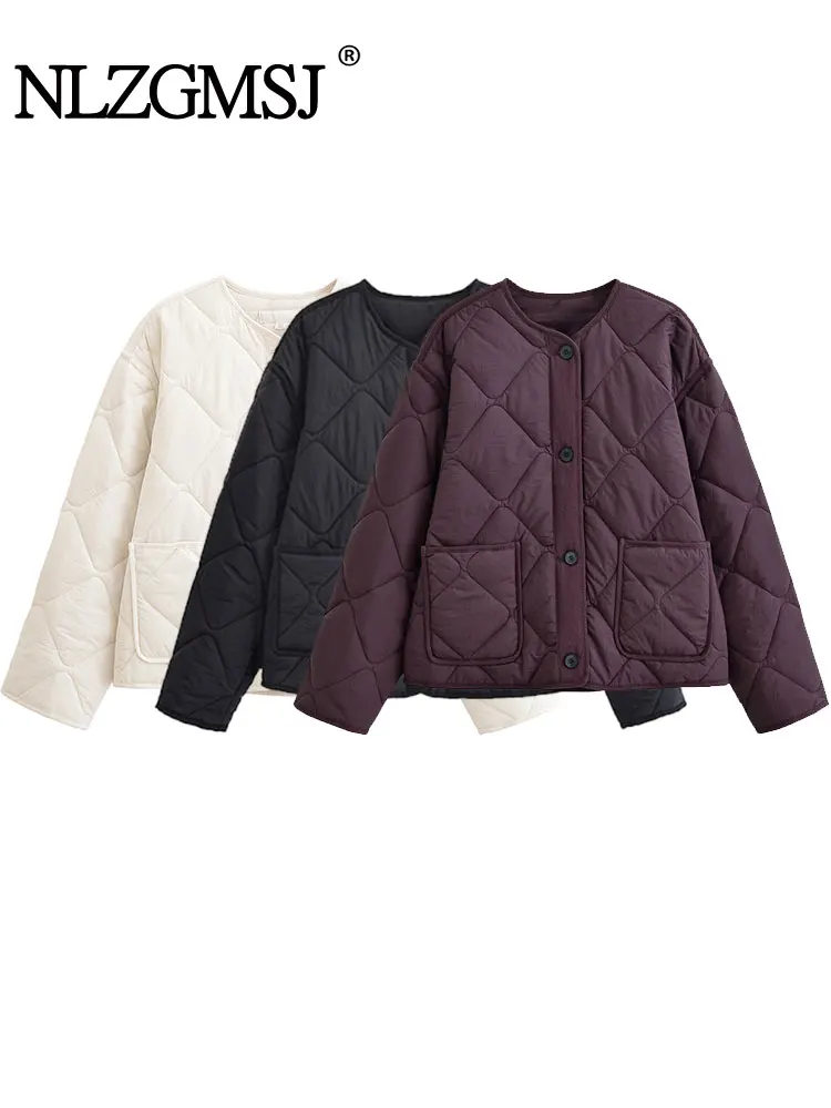 Nlzgmsj Autunno Inverno Donna Solido monopetto O-Collo Giacca Moda Cappotto a maniche lunghe Street Casual Giacca corta 1