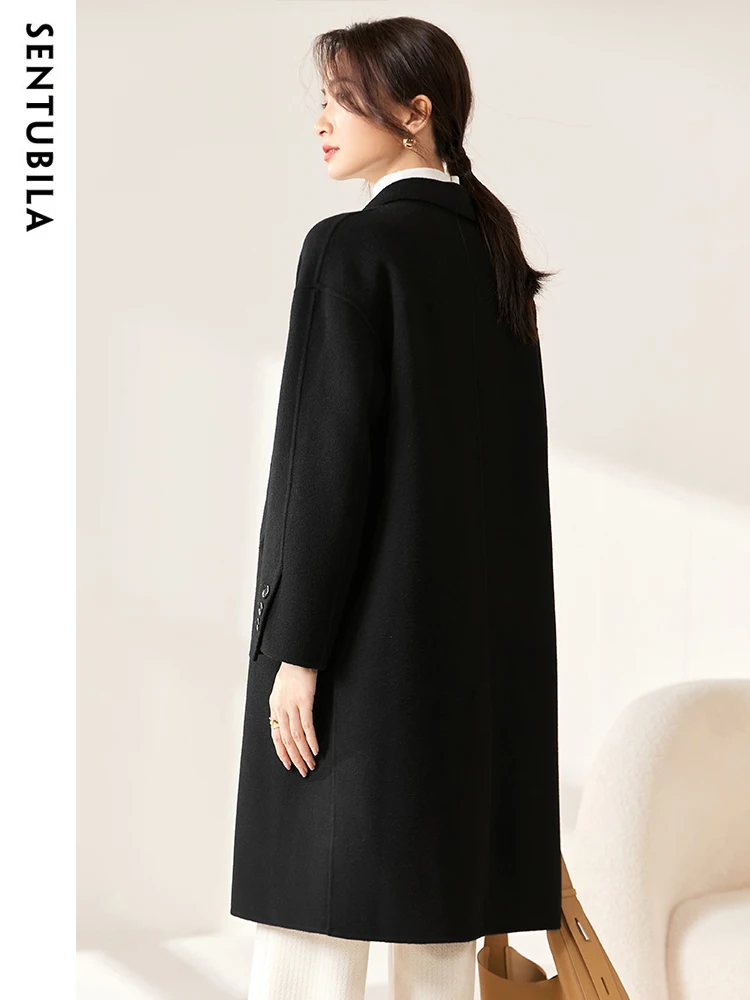 Sentubila inverno donna elegante lana tinta unita cappotto lungo moda caldo soprabito femminile monopetto capispalla W24O42059 2