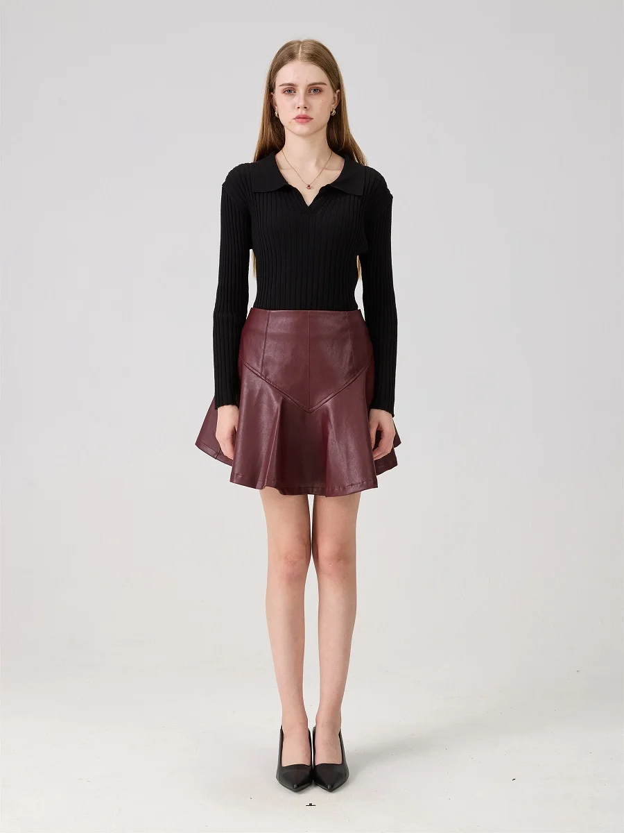 Gonna in pelle da donna invernale 2026, ecopelle, casual, a vita alta, gonna corta, nuova moda Y2K, festa, reggiseno con gonna altalena completa 4