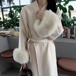 2025 Nuova primavera inverno caldo lungo cappotto di lana donna elegante caldo misto lana trench con cintura capispalla moda 1