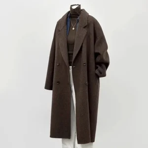 Cappotto di lana double face grigio scuro da donna nell'autunno e nell'inverno 2025, nuova giacca di media lunghezza di fascia alta stile Hepburn 1