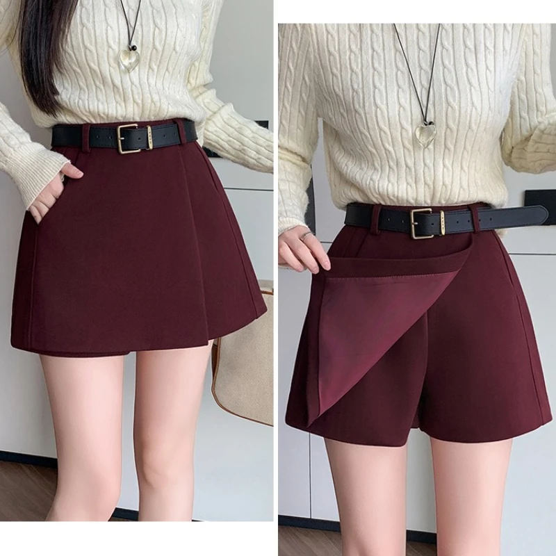 Seoulish Autunno Inverno di Lana A Pieghe da Donna A-line Gonne Corte con Cintura a Vita Alta Avvolgente da Ufficio Mini Gonne Donna 2025 Nuovo 5