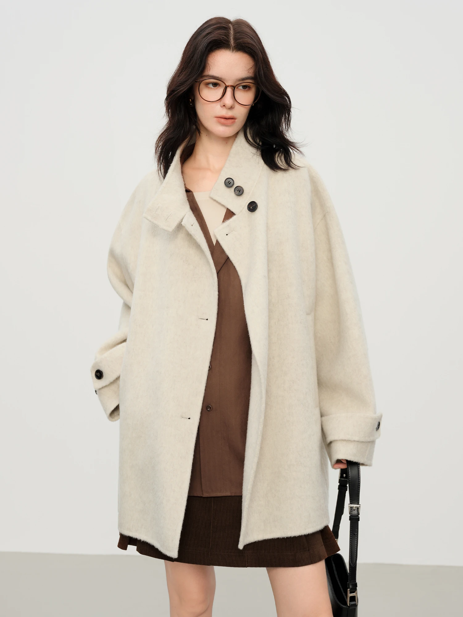 FSLE Cappotto di lana corto in lana di pecora stile francese Donna Inverno 2025 Nuove giacche di lana double face Colletto alla coreana semplice 5