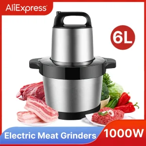 Tritacarne da cucina 1000W Chopper da cucina 6L Tritacarne elettrico domestico Robot da cucina per verdure in acciaio inossidabile Frullatore Mixer 1