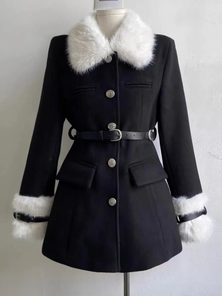 Office Lady Slim cappotti invernali donna Casual manica lunga elegante cappotto corto Vintage Outwear giacca di lana nera moda coreana 5