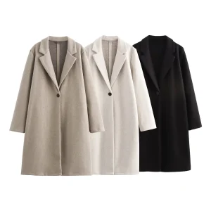 2025 Autunno delle nuove donne Moda casual Pendolarismo semplice Cappotto a maniche lunghe con risvolto morbido impreziosito da bottoni di alta qualità 1