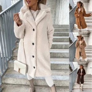 2025 Cappotto lungo da donna di nuova moda autunno e inverno Plus Size Top in pile con colletto a maniche lunghe Abbigliamento da donna 1