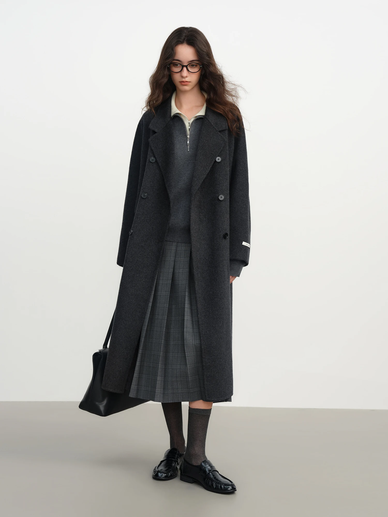 FSLE Cappotto di lana con colletto doppiopetto in cashmere Donna 2025 Pendolarismo invernale Cappotto semplice pigro allentato casual azzurro 5