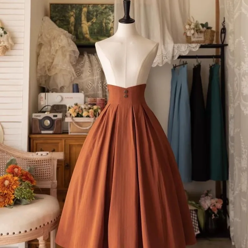 Gonna longuette vintage vittoriana Lolita da donna elegante dolce Y2k con bottoni slim a-line gonne lunghe gonna da festa classica femminile giapponese 2